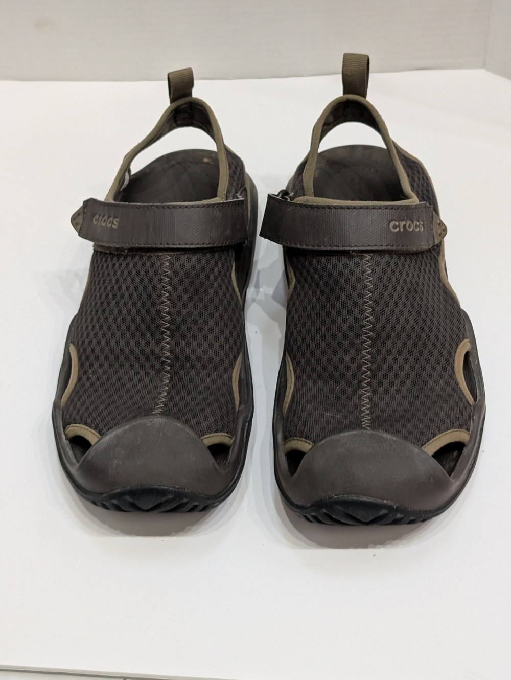Crocs Men's 10 Iconic Comfort Mesh Swiftwater Deck Water Sandals Brown